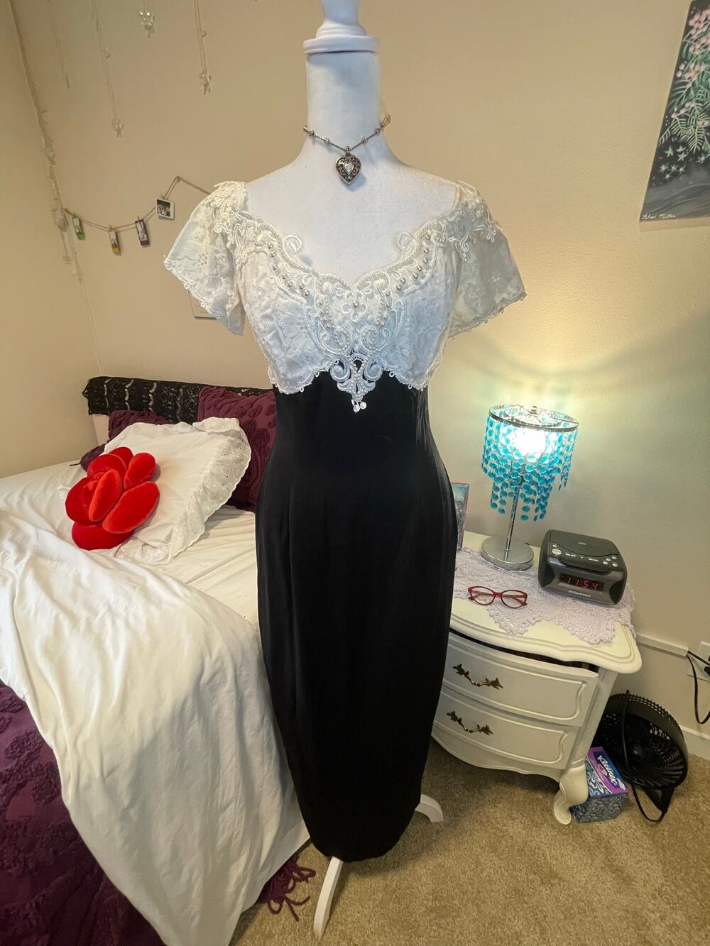 white and black scott McClintock evening vintage dress